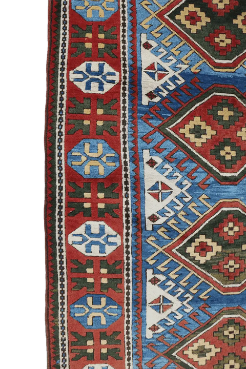 223x134 cm Turkish Karz Wool handmade Red and Blue rug - Rugoutlet
