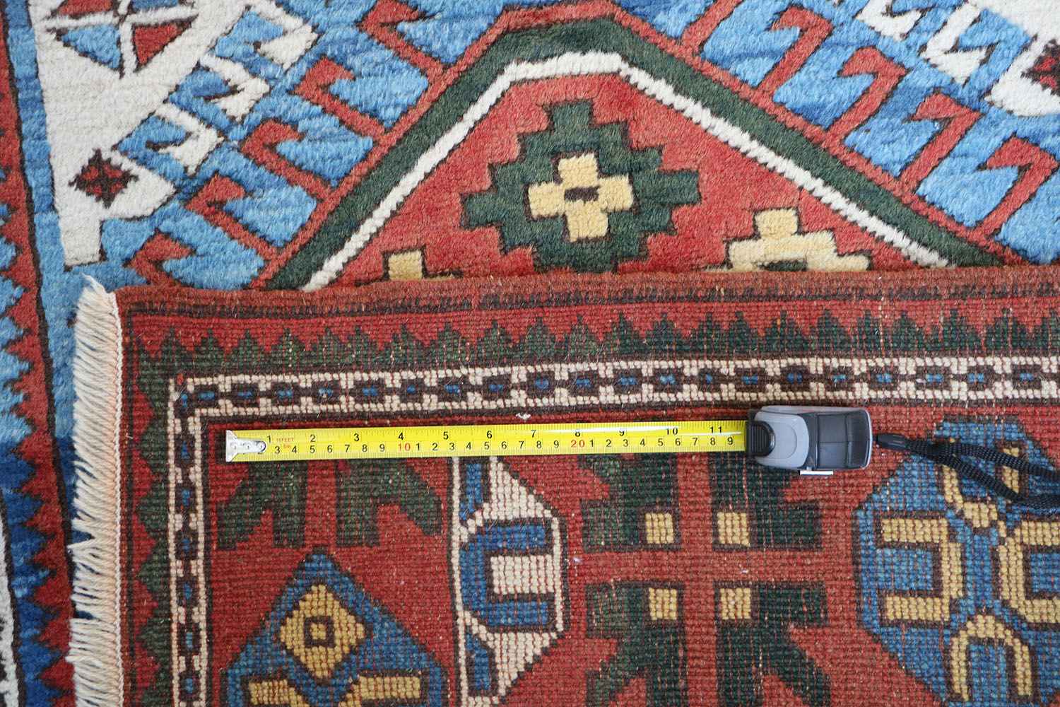 223x134 cm Turkish Karz Wool handmade Red and Blue rug - Rugoutlet