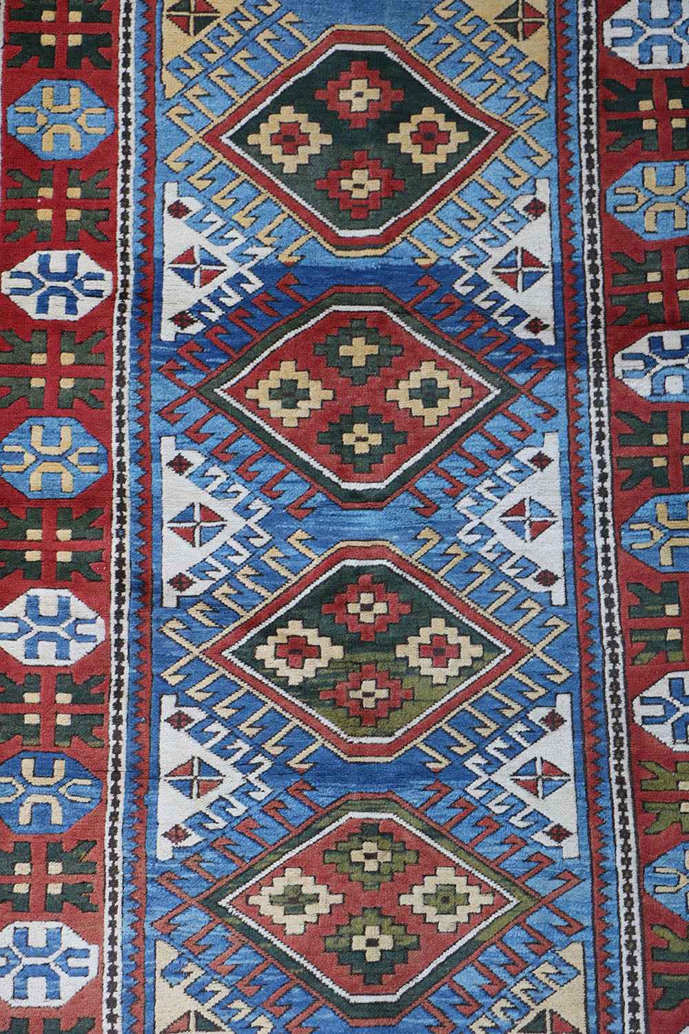 223x134 cm Turkish Karz Wool handmade Red and Blue rug - Rugoutlet