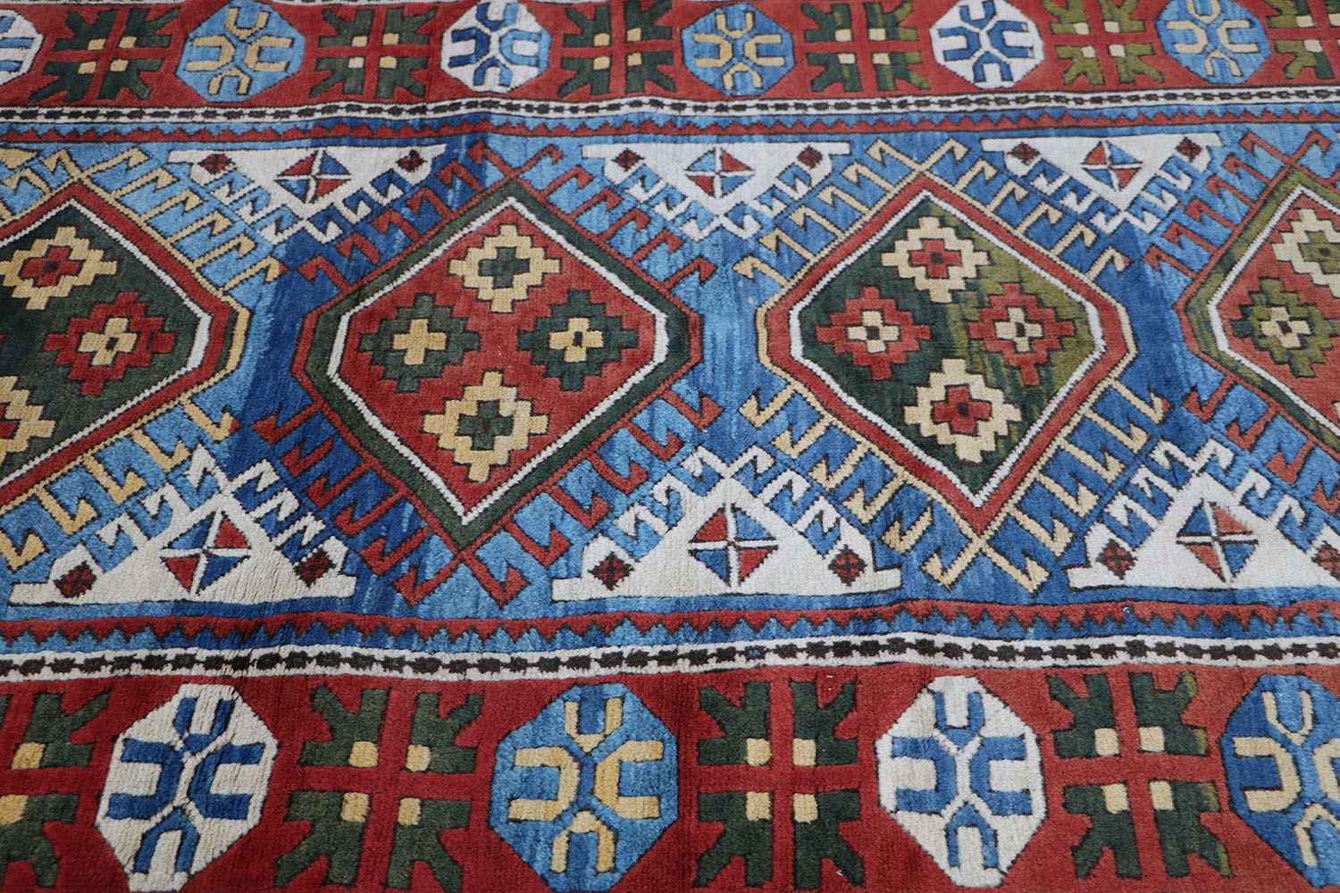 223x134 cm Turkish Karz Wool handmade Red and Blue rug - Rugoutlet