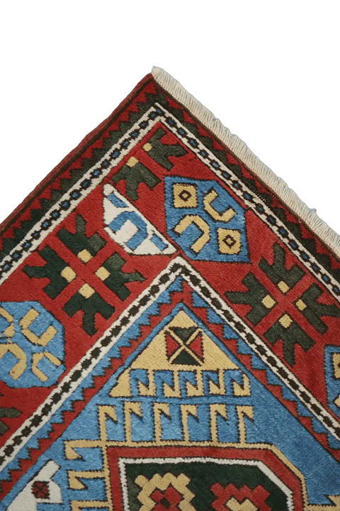 223x134 cm Turkish Karz Wool handmade Red and Blue rug - Rugoutlet