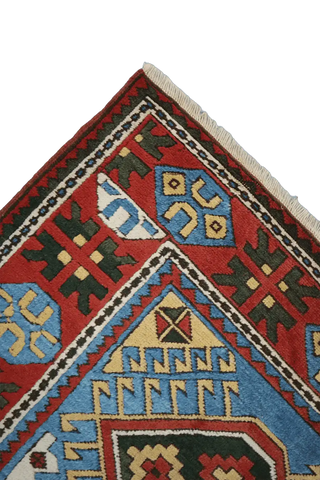 223x134 cm Turkish Karz Wool handmade Red and Blue rug - Rugoutlet