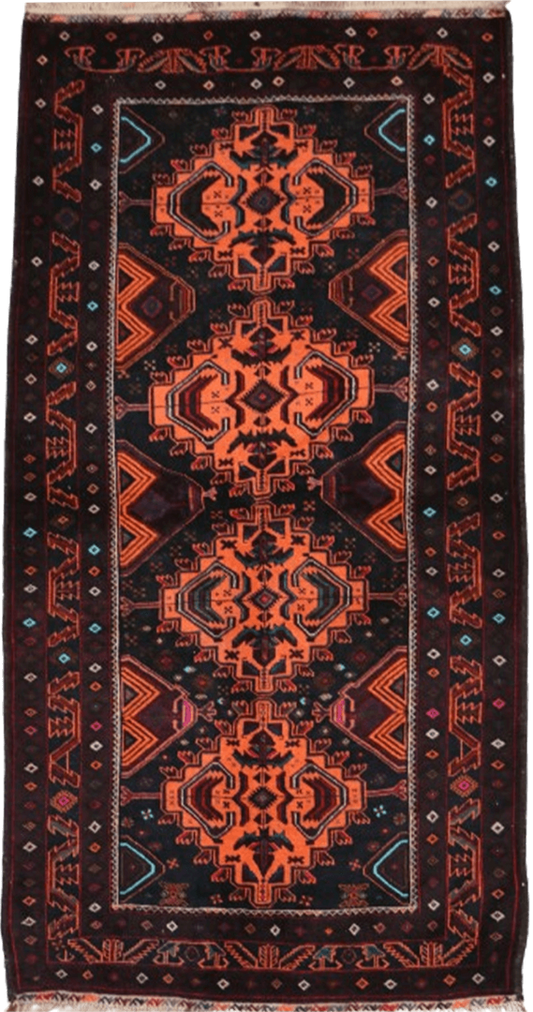 Persian Baluch Tribal Wool Rug 226 x 115 cm (7.41 x 3.77 ft)