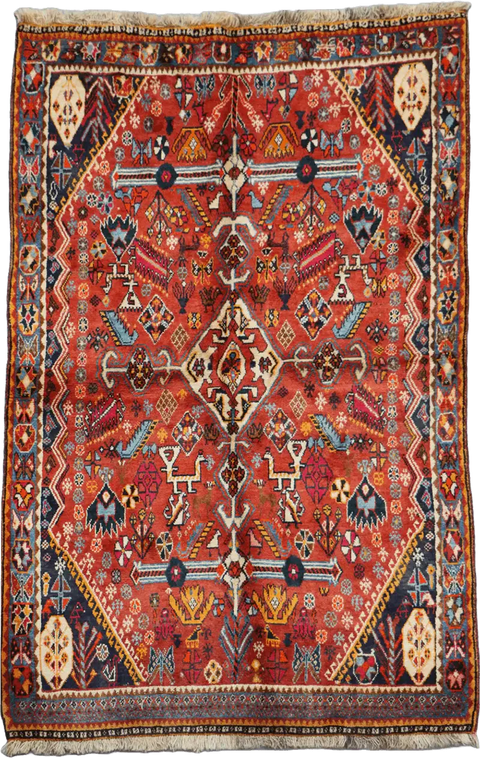 213 x 132 cm Persian Qashqai Tribal Wool Rug Hand-Knotted Multi Colour - Rugoutlet