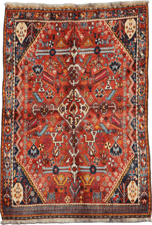 213 x 132 cm Persian Qashqai Tribal Wool Rug Hand-Knotted Multi Colour - Rugoutlet