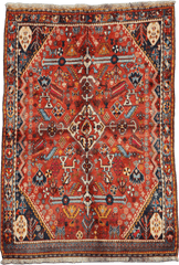 213 x 132 cm Persian Qashqai Tribal Wool Rug Hand-Knotted Multi Colour - Rugoutlet