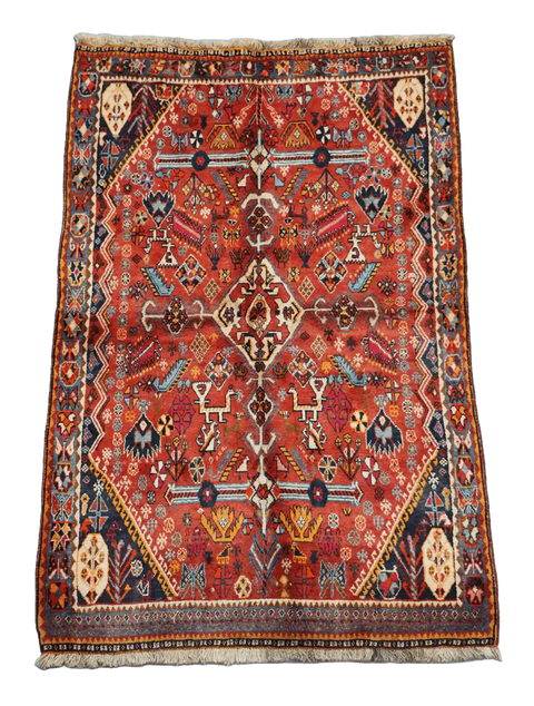 213 x 132 cm Persian Qashqai Tribal Wool Rug Hand-Knotted Multi Colour - Rugoutlet