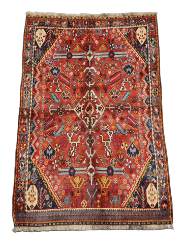 213 x 132 cm Persian Qashqai Tribal Wool Rug Hand-Knotted Multi Colour - Rugoutlet