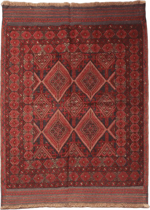 190 x 140 cm Afghan Mushwani Tribal Wool Rug Hand-Knotted Red Colour - Rugoutlet