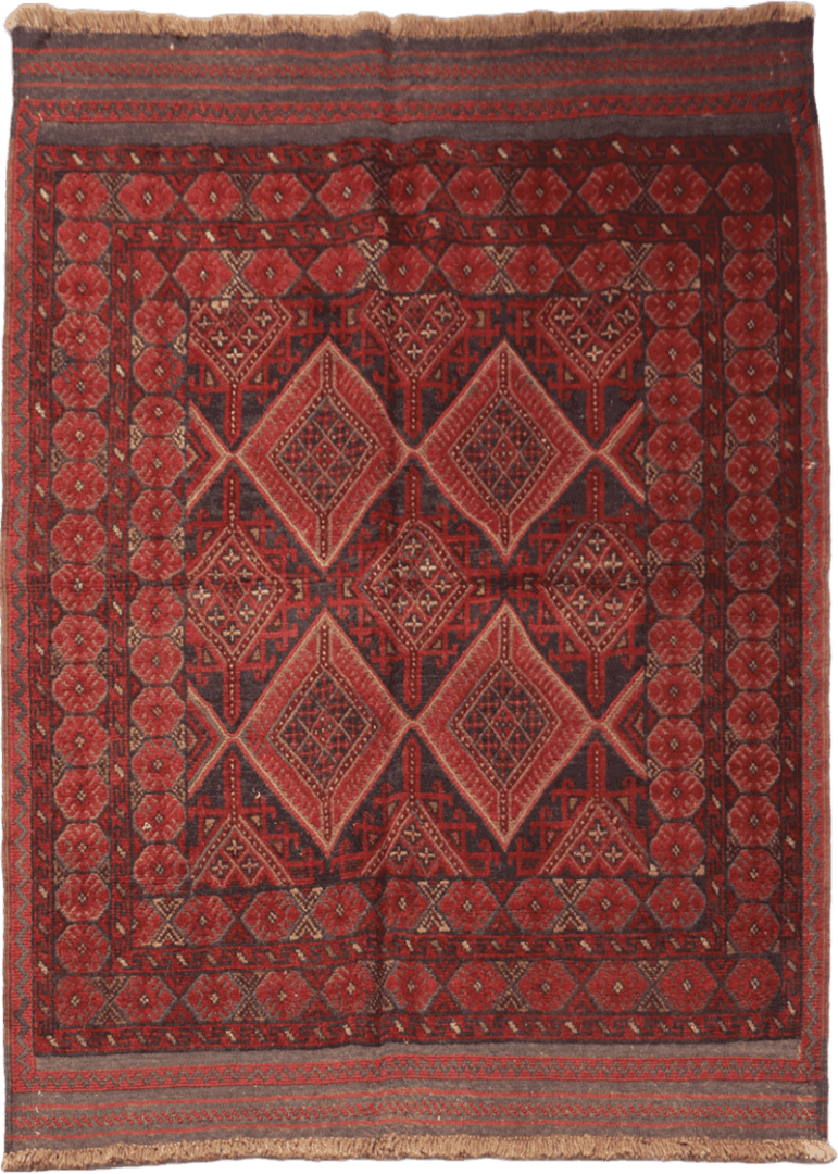 190 x 140 cm Afghan Mushwani Tribal Wool Rug Hand-Knotted Red Colour - Rugoutlet