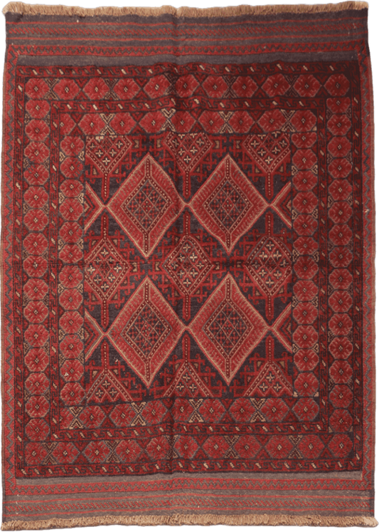 190 x 140 cm Afghan Mushwani Tribal Wool Rug Hand-Knotted Red Colour - Rugoutlet