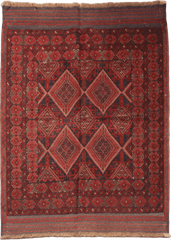 190 x 140 cm Afghan Mushwani Tribal Wool Rug Hand-Knotted Red Colour - Rugoutlet