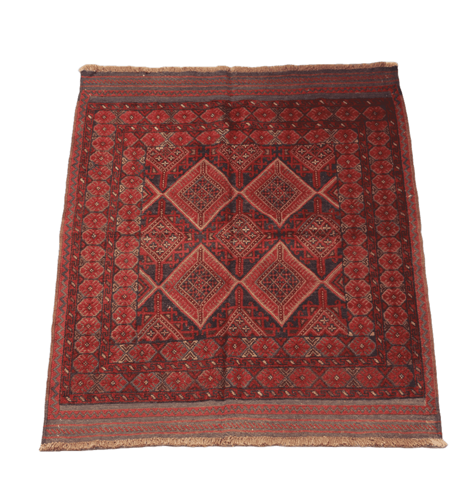 190 x 140 cm Afghan Mushwani Tribal Wool Rug Hand-Knotted Red Colour - Rugoutlet