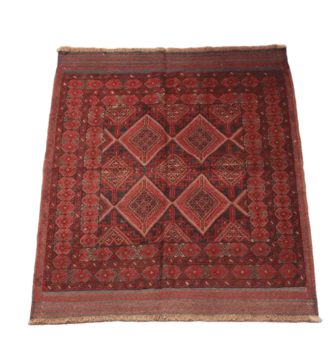190 x 140 cm Afghan Mushwani Tribal Wool Rug Hand-Knotted Red Colour - Rugoutlet