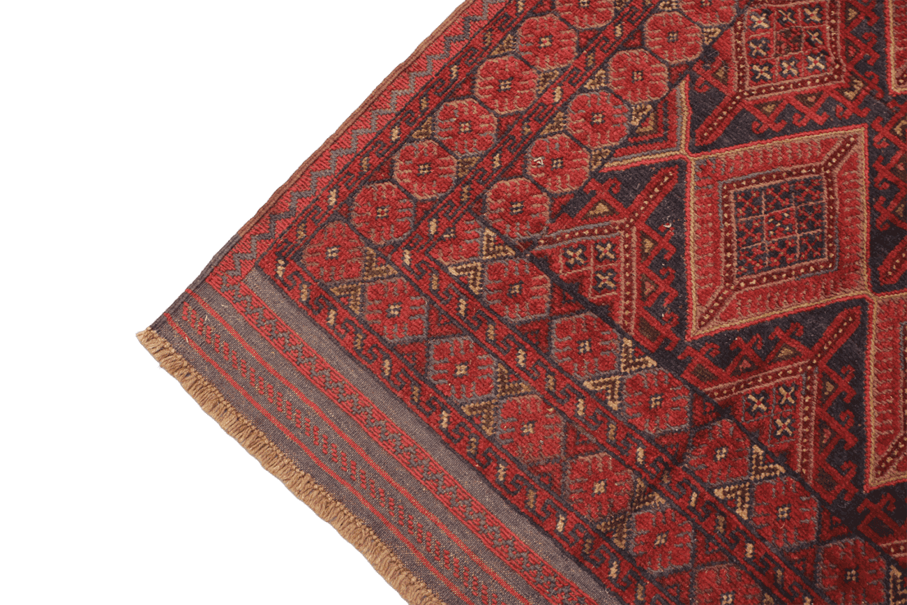 190 x 140 cm Afghan Mushwani Tribal Wool Rug Hand-Knotted Red Colour - Rugoutlet