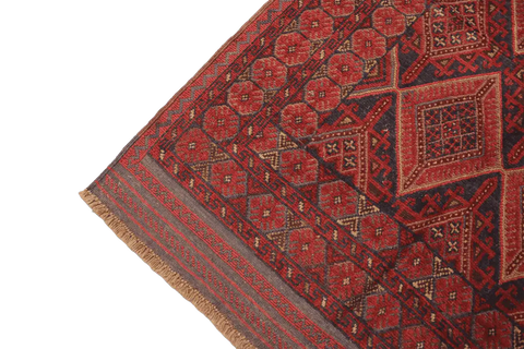 190 x 140 cm Afghan Mushwani Tribal Wool Rug Hand-Knotted Red Colour - Rugoutlet