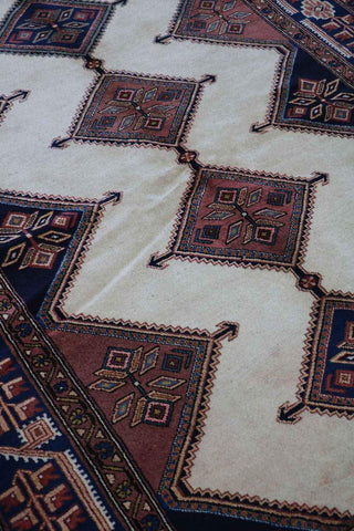 200 x 152 cm Persian Yalameh Tribal Wool Rug Hand-Knotted Beige Blue Colour - Rugoutlet