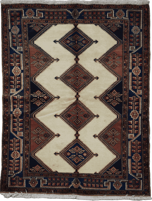 200 x 152 cm Persian Yalameh Tribal Wool Rug Hand-Knotted Beige Blue Colour - Rugoutlet