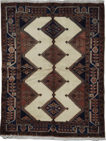 200 x 152 cm Persian Yalameh Tribal Wool Rug Hand-Knotted Beige Blue Colour - Rugoutlet