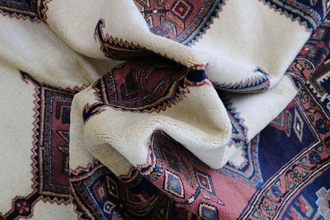 200 x 152 cm Persian Yalameh Tribal Wool Rug Hand-Knotted Beige Blue Colour - Rugoutlet