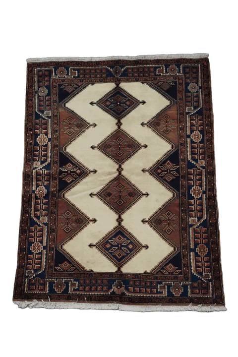 200 x 152 cm Persian Yalameh Tribal Wool Rug Hand-Knotted Beige Blue Colour - Rugoutlet