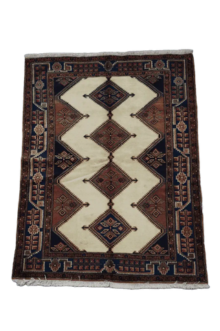 200 x 152 cm Persian Yalameh Tribal Wool Rug Hand-Knotted Beige Blue Colour - Rugoutlet