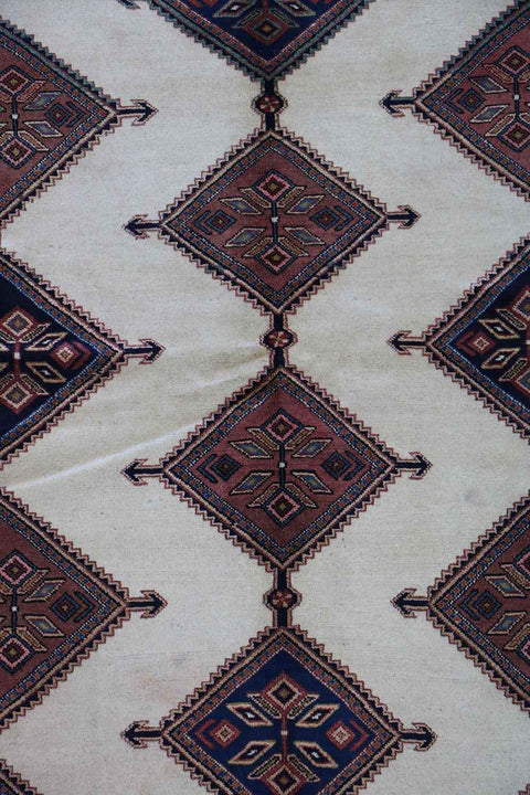200 x 152 cm Persian Yalameh Tribal Wool Rug Hand-Knotted Beige Blue Colour - Rugoutlet