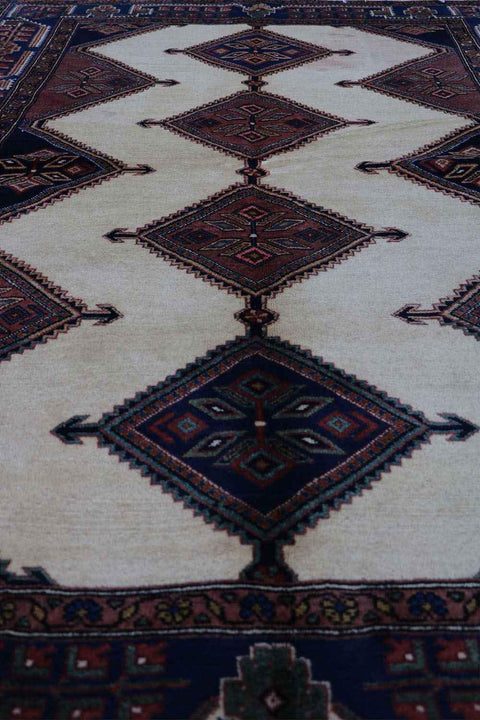 200 x 152 cm Persian Yalameh Tribal Wool Rug Hand-Knotted Beige Blue Colour - Rugoutlet