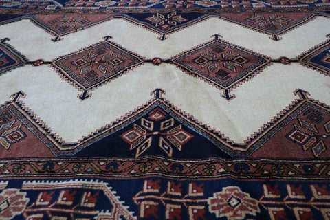 200 x 152 cm Persian Yalameh Tribal Wool Rug Hand-Knotted Beige Blue Colour - Rugoutlet