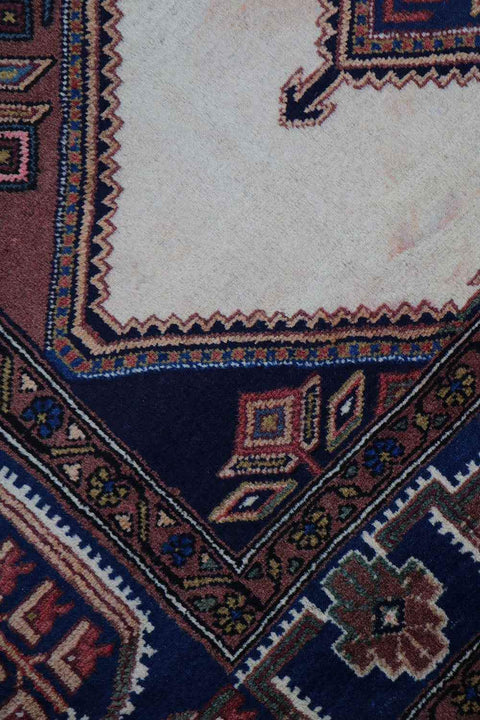 200 x 152 cm Persian Yalameh Tribal Wool Rug Hand-Knotted Beige Blue Colour - Rugoutlet