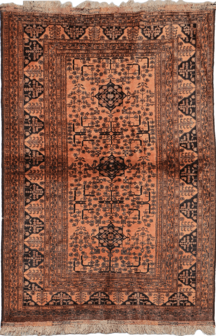 198 x 132 cm Old Afghan Tribal Wool Rug Hand-Knotted Brown Colour - Rugoutlet