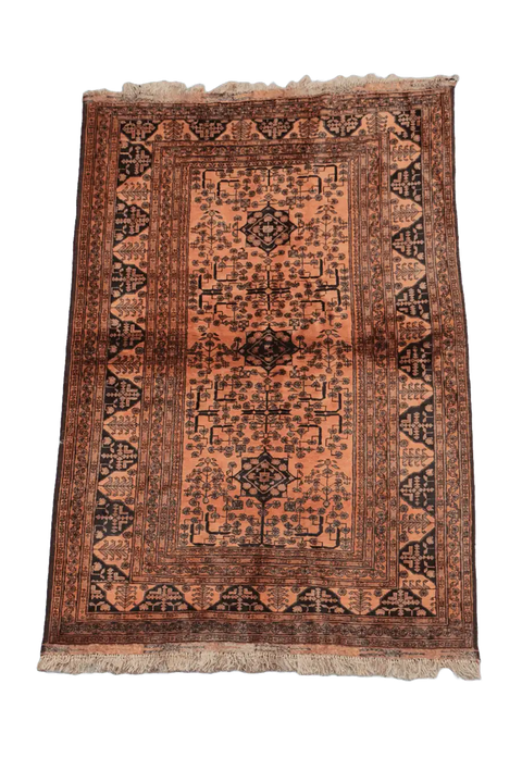 198 x 132 cm Old Afghan Tribal Wool Rug Hand-Knotted Brown Colour - Rugoutlet