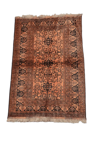 198 x 132 cm Old Afghan Tribal Wool Rug Hand-Knotted Brown Colour - Rugoutlet