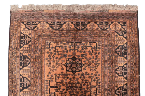 198 x 132 cm Old Afghan Tribal Wool Rug Hand-Knotted Brown Colour - Rugoutlet