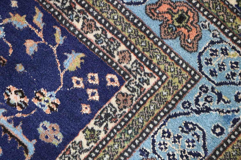 210x140 cm Old Anatolian (Turkish) Gheysari Blue Handmade Silk & Wool Rug - Rugoutlet
