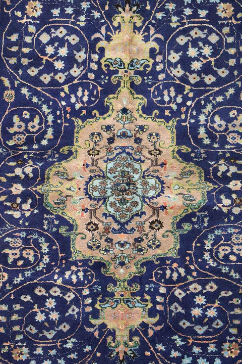 210x140 cm Old Anatolian (Turkish) Gheysari Blue Handmade Silk & Wool Rug - Rugoutlet