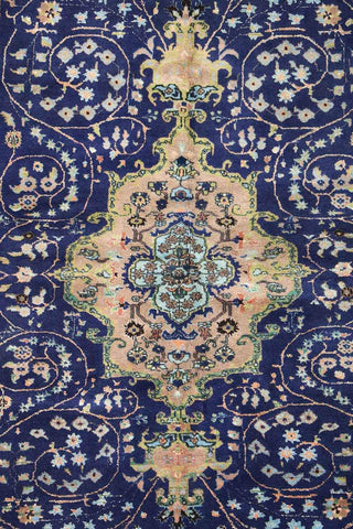 210x140 cm Old Anatolian (Turkish) Gheysari Blue Handmade Silk & Wool Rug - Rugoutlet