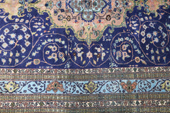 210x140 cm Old Anatolian (Turkish) Gheysari Blue Handmade Silk & Wool Rug