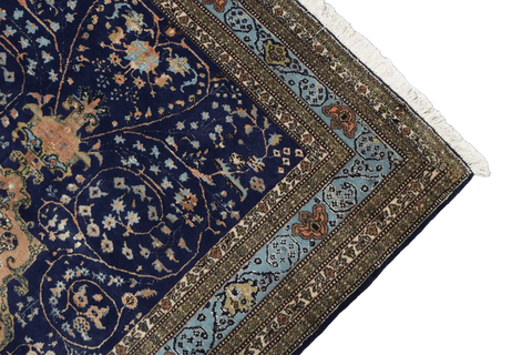 210x140 cm Old Anatolian (Turkish) Gheysari Blue Handmade Silk & Wool Rug - Rugoutlet