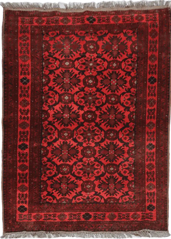 195 x 126 cm Afghan Tribal Wool Rug Hand Knotted Red Colour - Rugoutlet