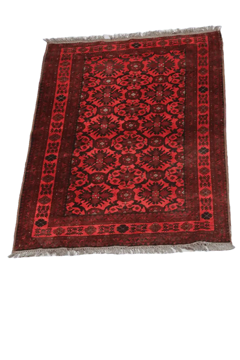 195 x 126 cm Afghan Tribal Wool Rug Hand Knotted Red Colour - Rugoutlet
