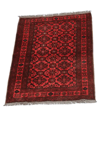 195 x 126 cm Afghan Tribal Wool Rug Hand Knotted Red Colour - Rugoutlet