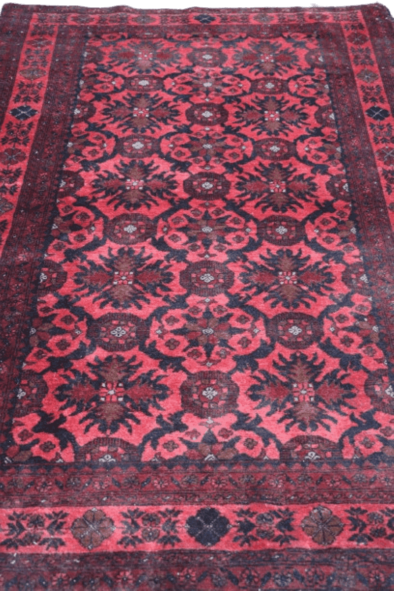 195 x 126 cm Afghan Tribal Wool Rug Hand Knotted Red Colour - Rugoutlet