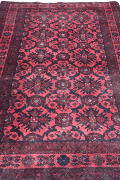 195 x 126 cm Afghan Tribal Wool Rug Hand Knotted Red Colour - Rugoutlet