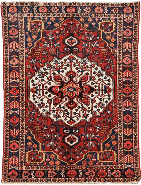 200 x 142 cm Heriz Tribal Wool Rug Hand-Knotted Red Blue Colour - Rugoutlet