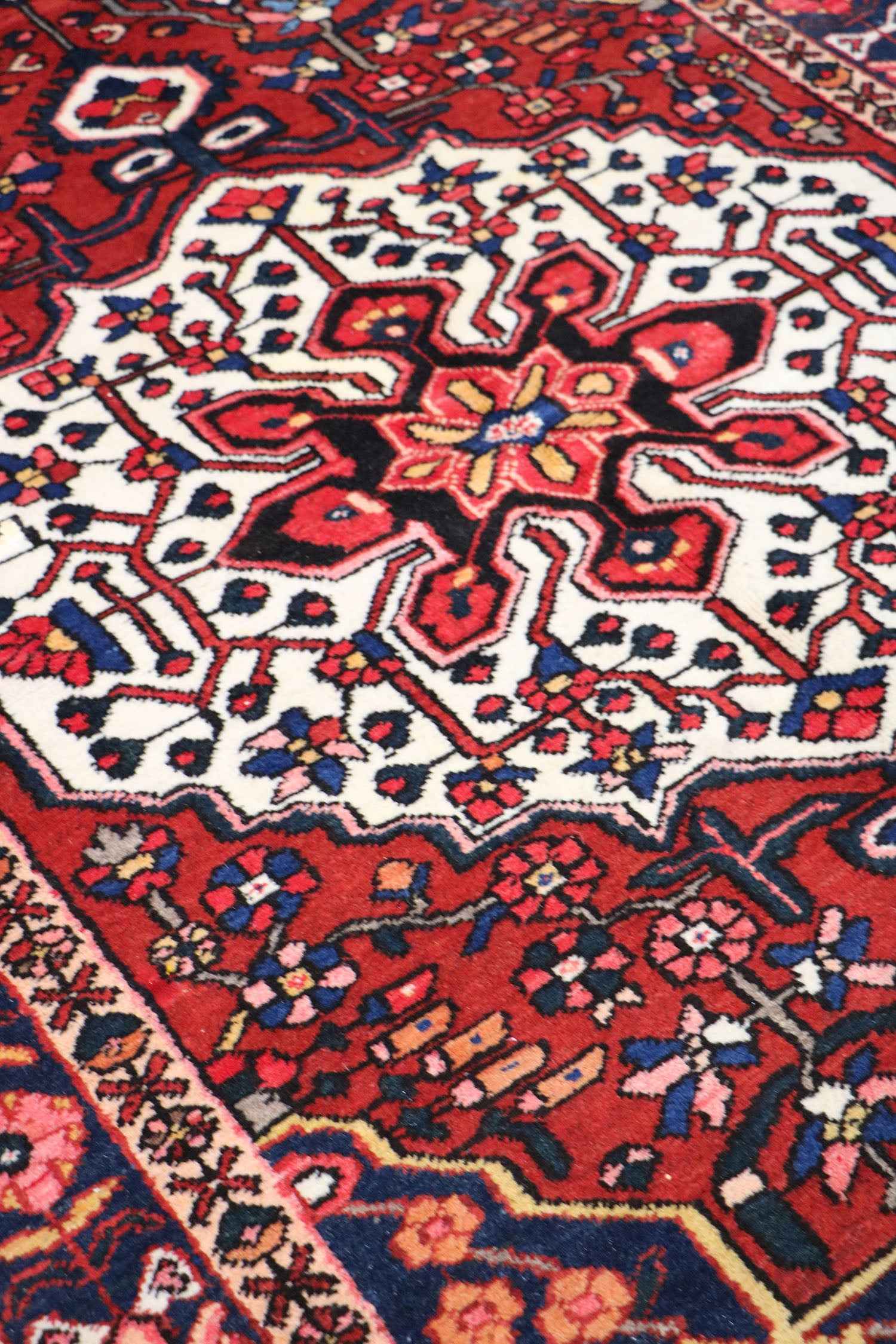 200 x 142 cm Heriz Tribal Wool Rug Hand-Knotted Red Blue Colour - Rugoutlet