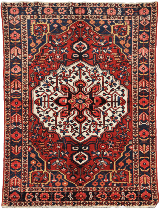 200 x 142 cm Heriz Tribal Wool Rug Hand-Knotted Red Blue Colour - Rugoutlet