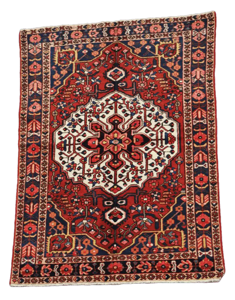 200 x 142 cm Heriz Tribal Wool Rug Hand-Knotted Red Blue Colour - Rugoutlet