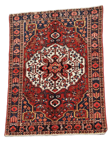 200 x 142 cm Heriz Tribal Wool Rug Hand-Knotted Red Blue Colour - Rugoutlet