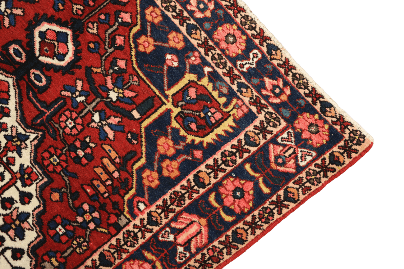 200 x 142 cm Heriz Tribal Wool Rug Hand-Knotted Red Blue Colour - Rugoutlet